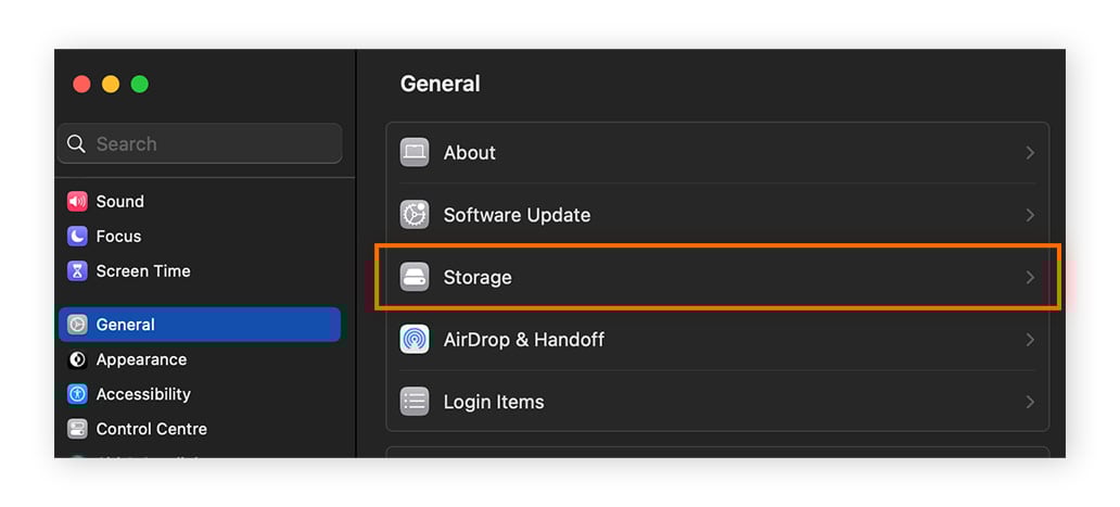 macOS-Menü "Allgemein", in dem die Registerkarte "Speicher" hervorgehoben ist.