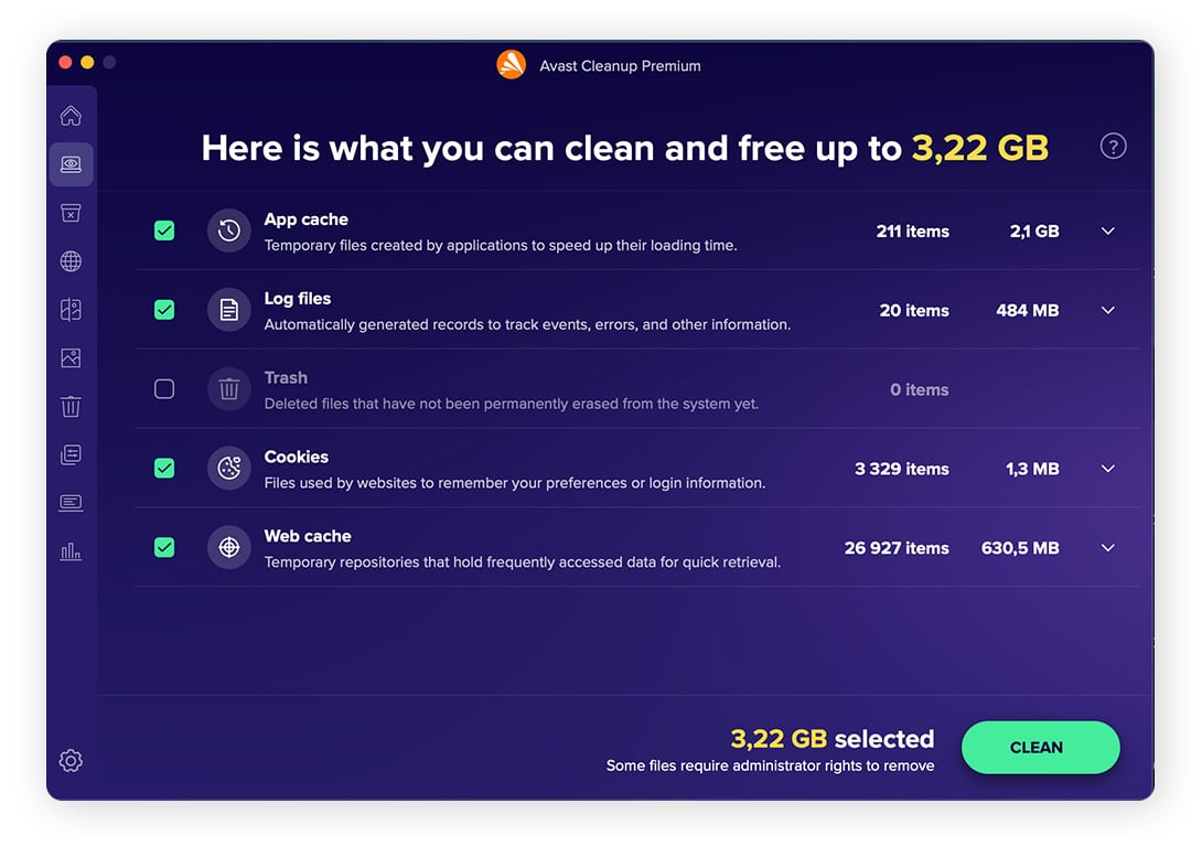 Using Avast Cleanup for Mac to delete unnecessary files.