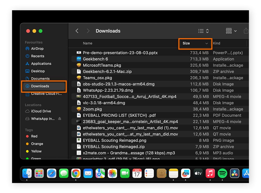 the Downloads folder on macOS