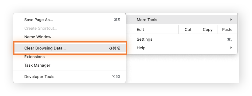 Markierte Option „Browserdaten löschen“