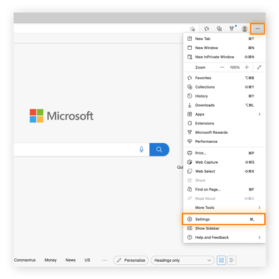 The Menu icon with the dots is highlighted, as is Settings