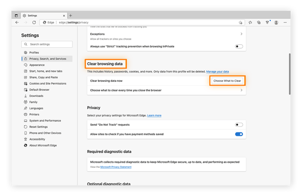 Die Optionen „Browserdaten löschen“ und „Zu löschende Elemente auswählen“ sind hervorgehoben.