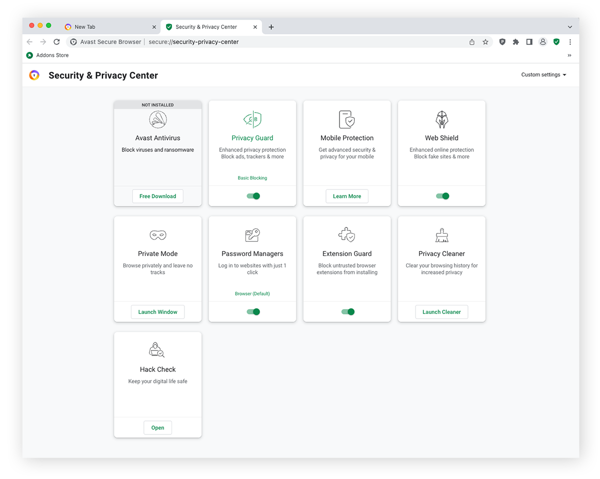 O Avast Secure Browser oferece vários recursos de privacidade e segurança.