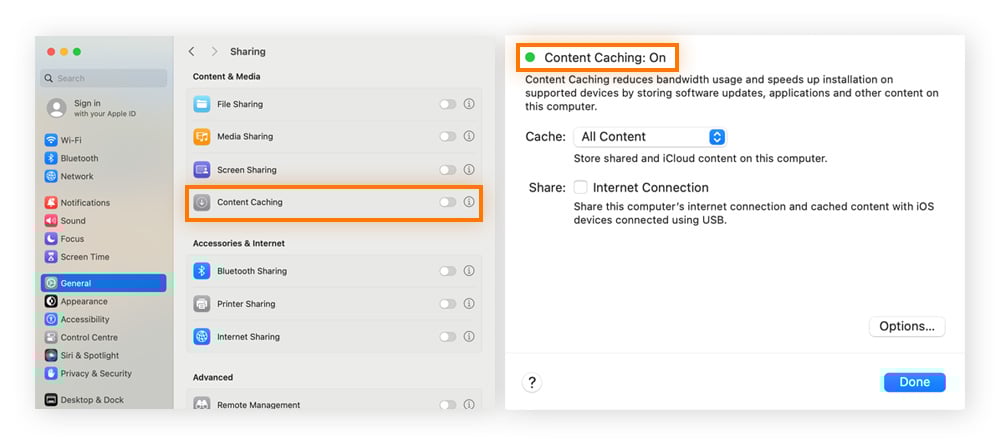Enabling Content Caching on Mac.