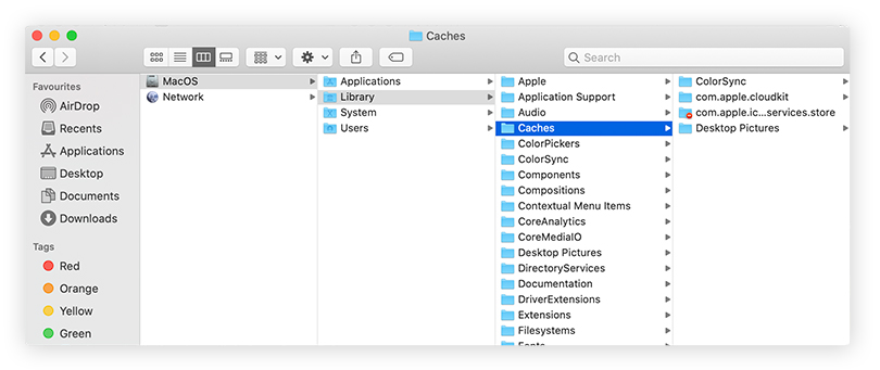 Screenshot to show how to locate caches on Mac.