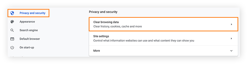 Screenshot to show users how to find browsing data in Chrome.