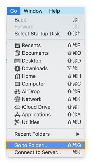 Screenshot to show users how to locate Folders on Mac.