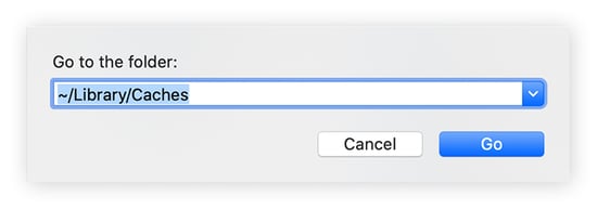 Screenshot to show users how to locate ~/Library/Caches on Mac.