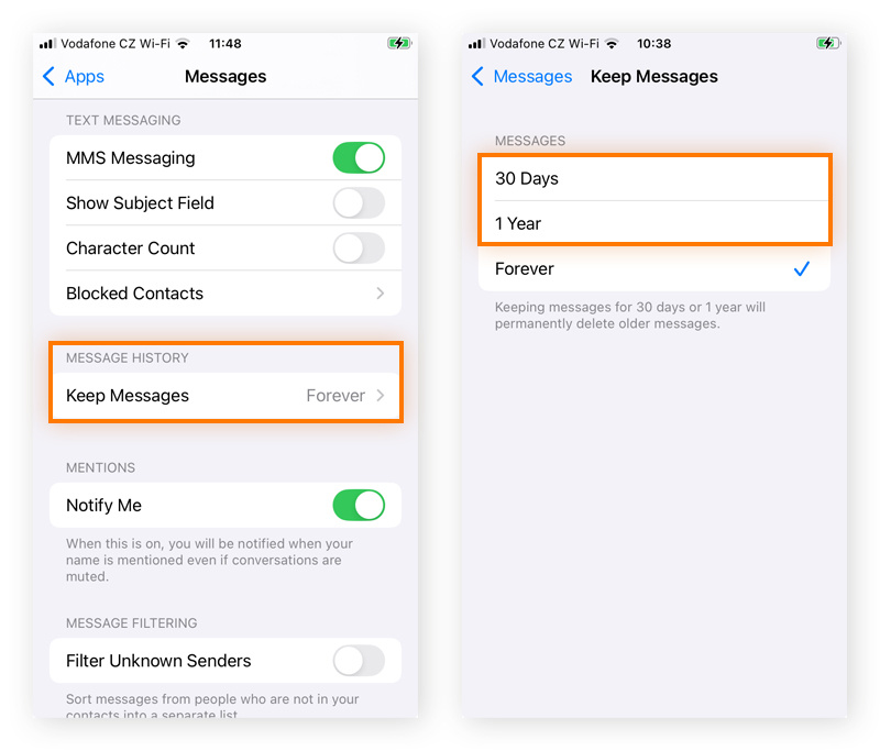 Clearing system data on iPhone by adjusting the Message History configurations for the Messages app.