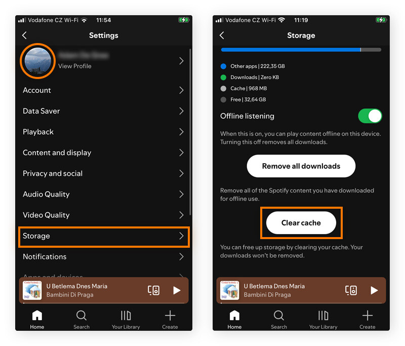 Clearing the Spotify app cache on iOS.