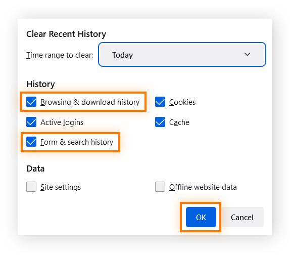 Eliminación del historial de navegación y otros datos del navegador en Mozilla Firefox para Windows 10 y 11.
