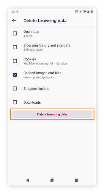 Löschen der zwischengespeicherten Grafiken und Dateien in Firefox auf einem Android-Smartphone.