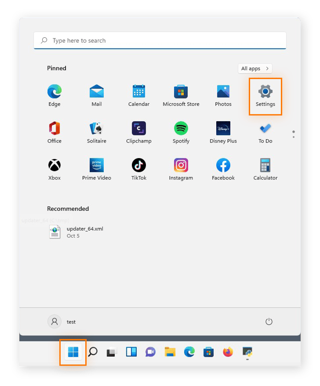 Ouverture des paramètres dans Windows 11