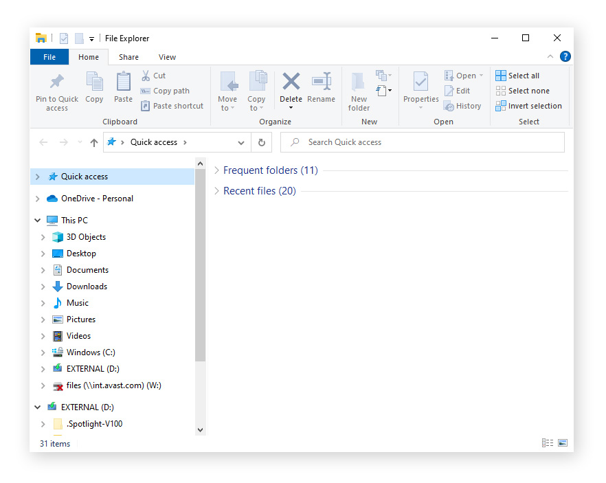File Explorer in Windows 10.
