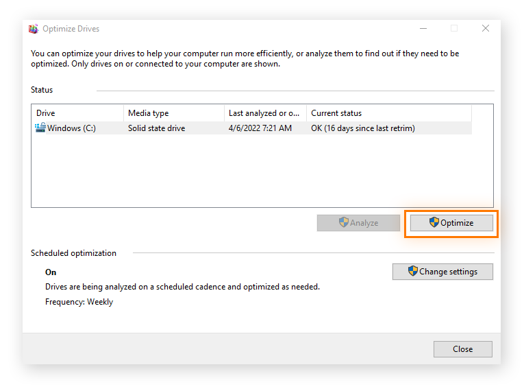 Optimizing your drives during defragmentation.