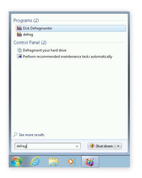 Running defragmentation on Windows 7