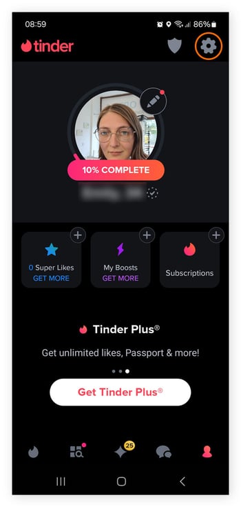 Página de perfil no aplicativo Tinder