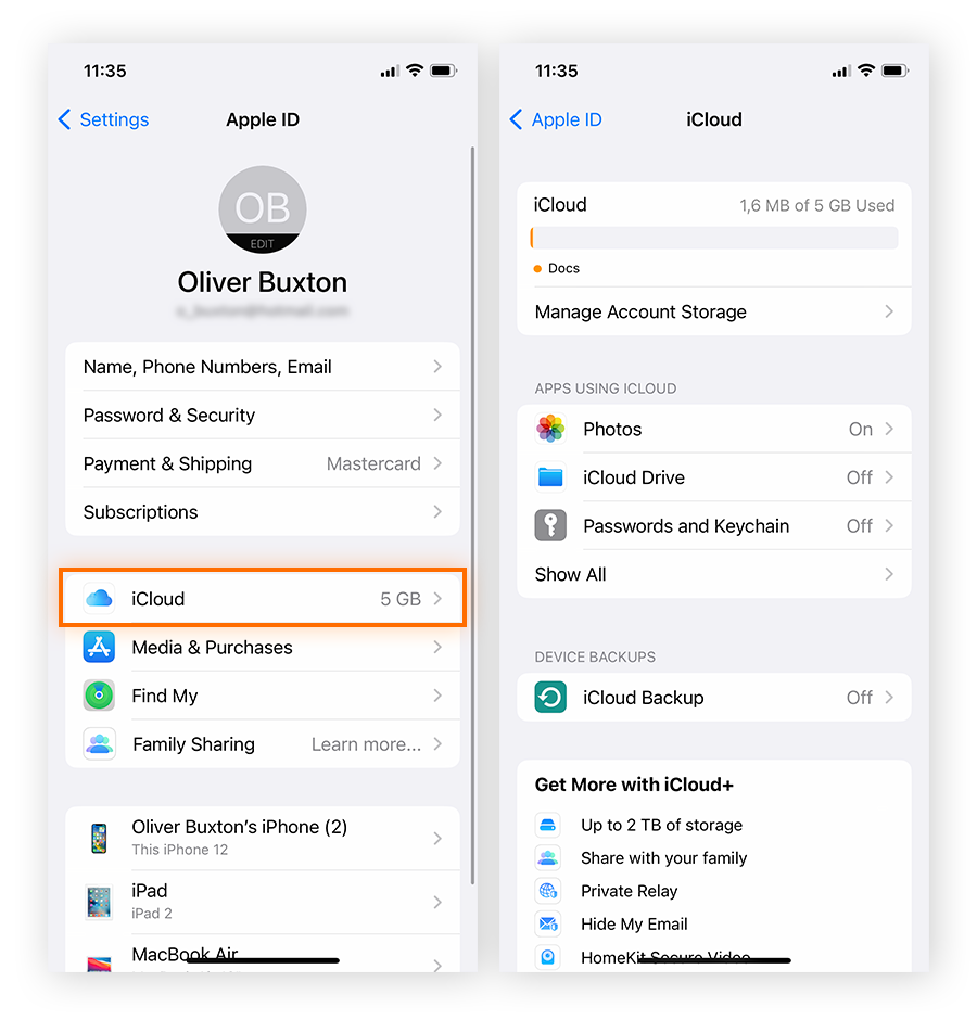 Consultez votre stockage iCloud sous iOS dans les réglages de votre compte iCloud.