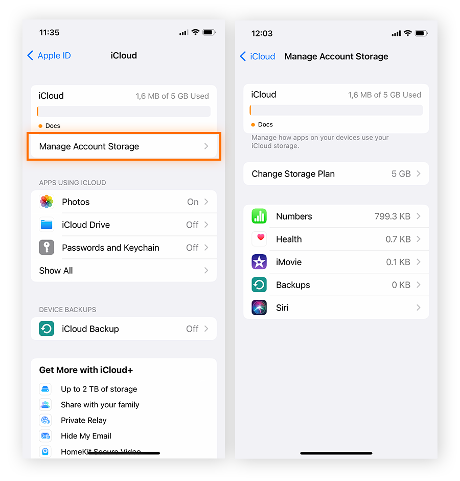 Gérez le stockage iCloud via les réglages iCloud d’iOS.