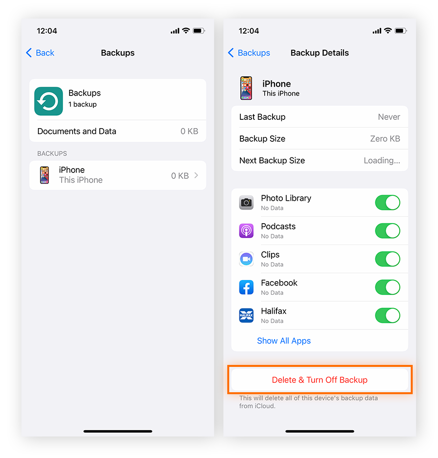 Désactivez les données de chaque application dans les réglages de sauvegarde iCloud, ou supprimez les données de sauvegarde de toutes les applications.