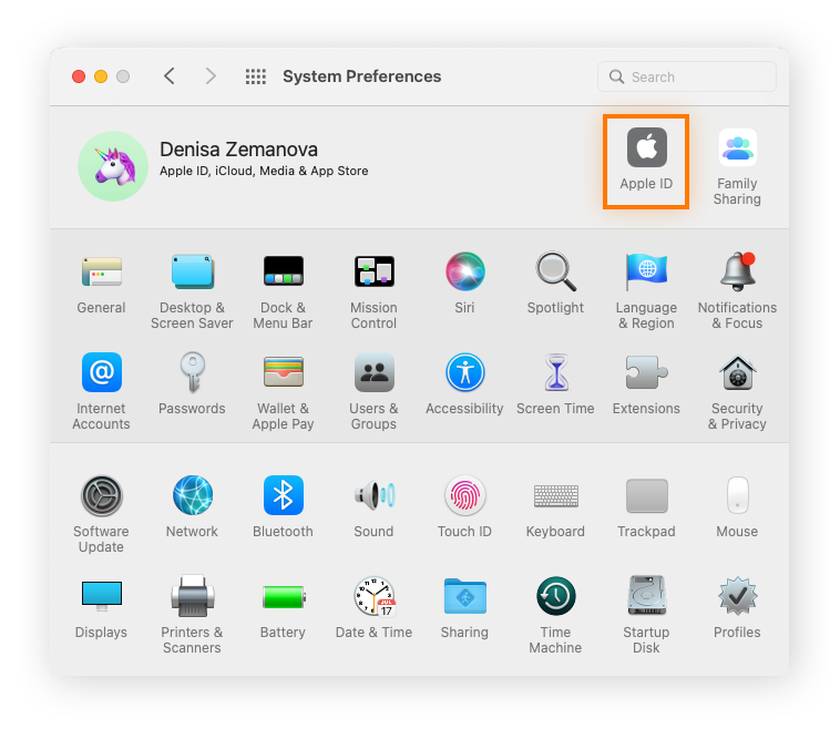 Préférences Système sur un Mac.
