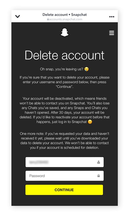 Enter your username and password, then tap Continue.