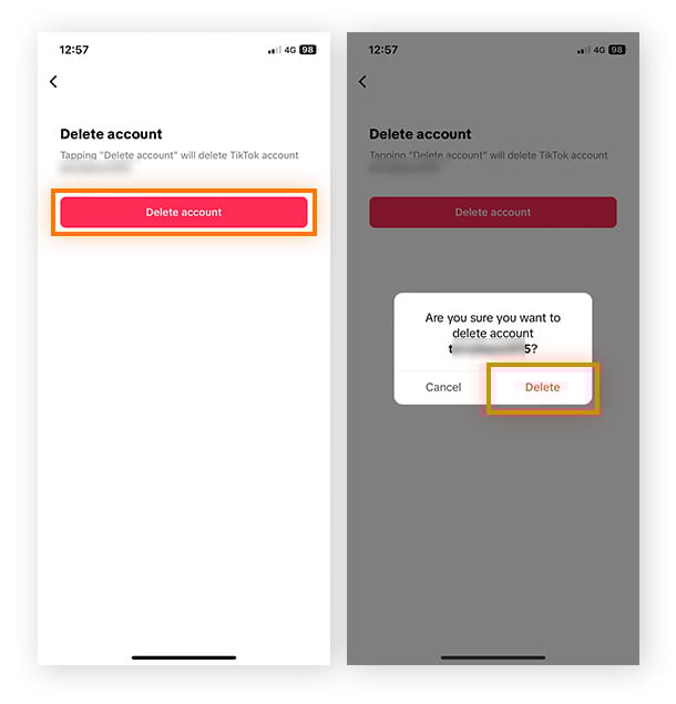  La confirmation finale de la suppression de votre compte dans l’application TikTok.