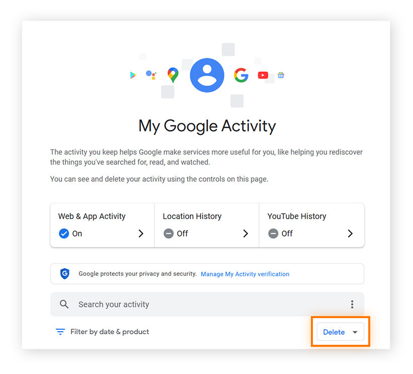 Limpar o histórico de pesquisa em uma conta do Google.