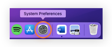 Das Symbol für Systemeinstellungen wird im Dock hervorgehoben