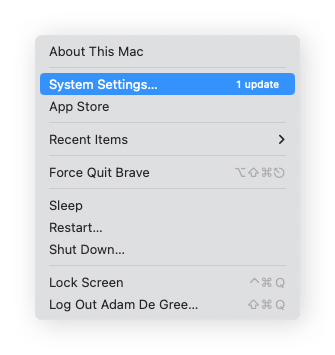 To make Chrome your default browser on Mac, select the Apple icon and click System Settings.