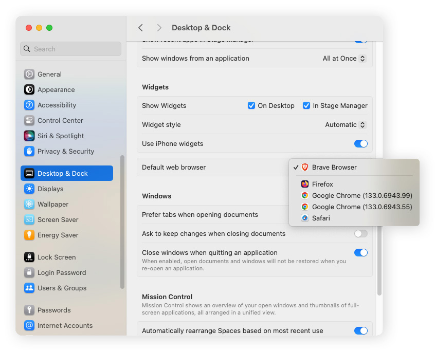 To make Chrome your default browser on Mac, select it from the dropdown menu in System Settings.