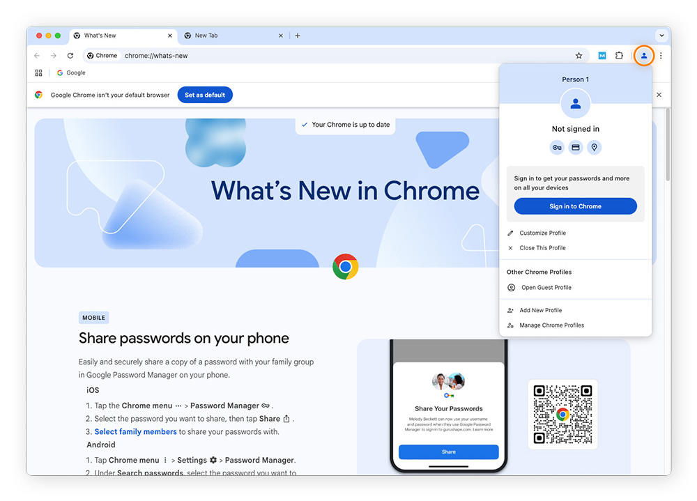 To sign in to Chrome on Mac, open Chrome and click the You icon in the top right corner.