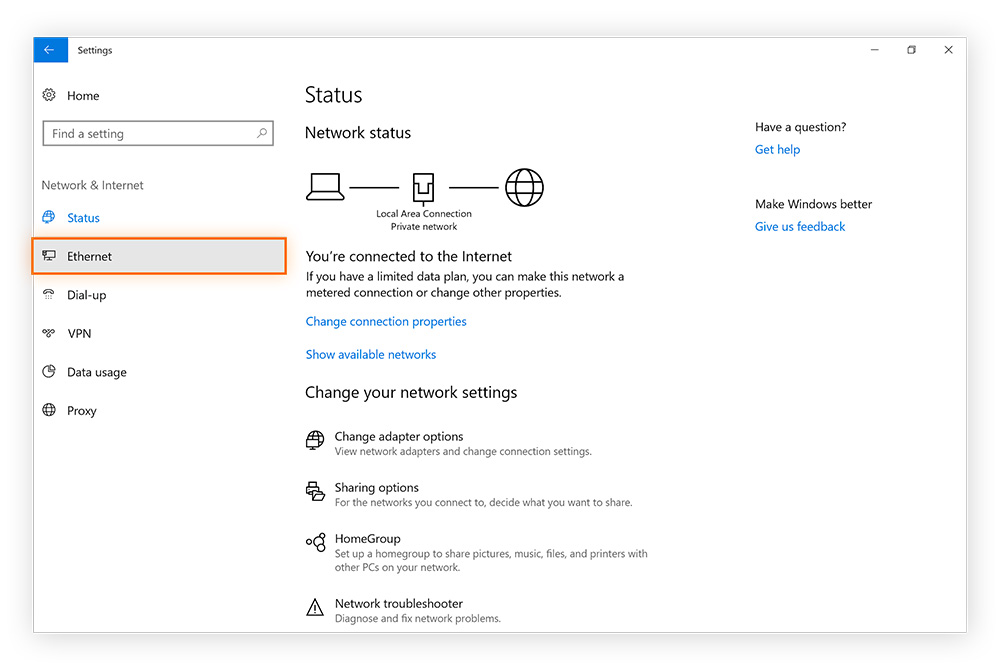 In the left column, pick the kind of network you have to see your local IP address.