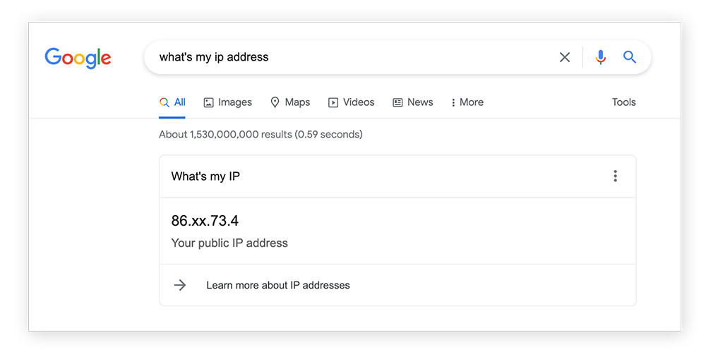 Using Google to identify your public IP address.