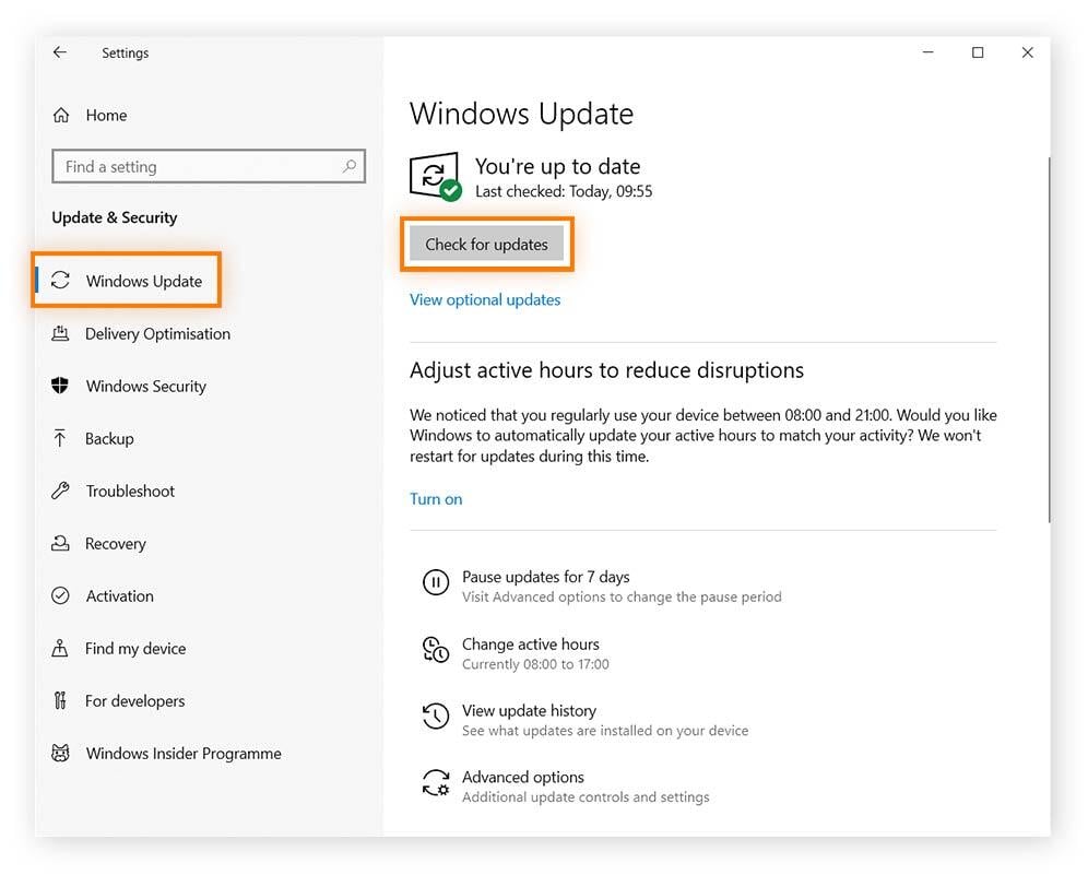 Überprüfen Sie, ob ein Windows-Update unter "Update & Sicherheit" verfügbar ist.