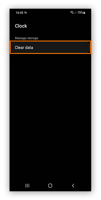 L’option Supprimer les données dans les paramètres d’une application sur un appareil Samsung.