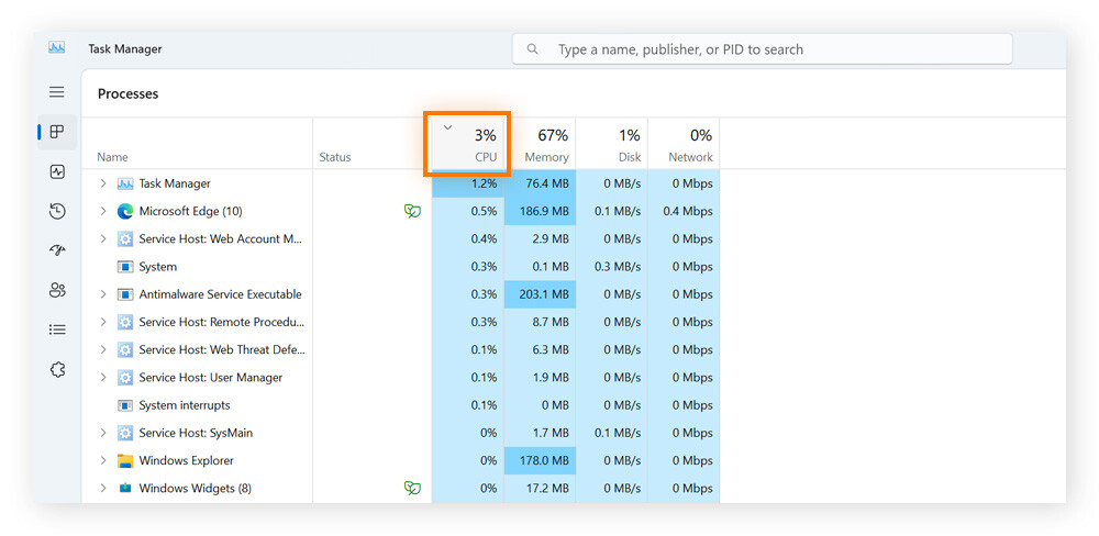 Anzeigen der Programme nach CPU-Auslastung im Task-Manager unter Windows 11