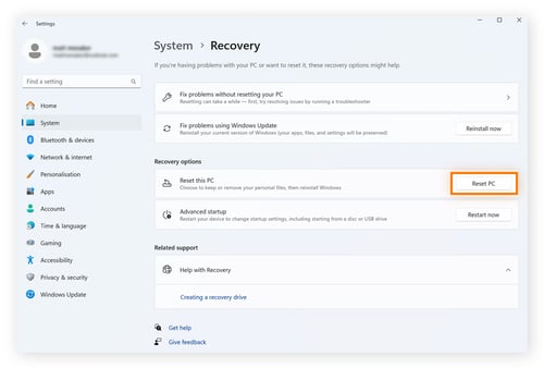 How to lower CPU usage by resetting your PC in the Recovery section of System settings.