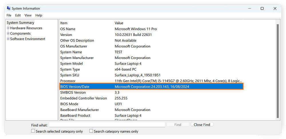 Checking the BIOS Version of my Windows PC in the System Information.