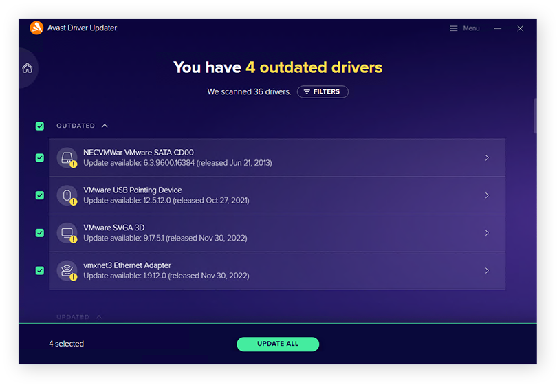 Aktualisieren veralteter Treiber unter Windows 10 mit Avast Driver Updater.