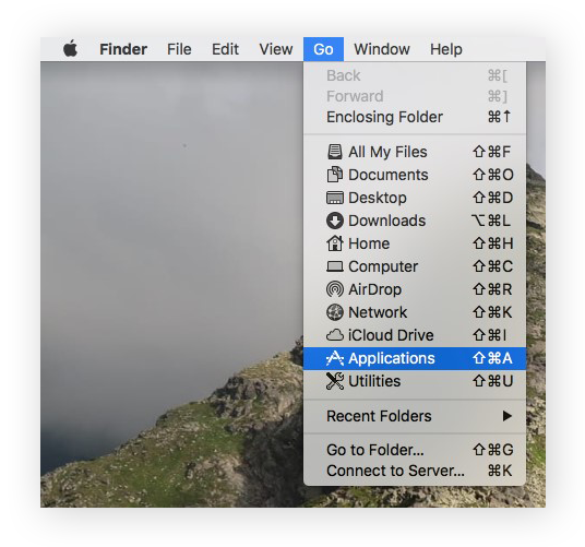Das Dropdown-Menü „Gehe zu“ mit ausgewählter Option „Programme“.