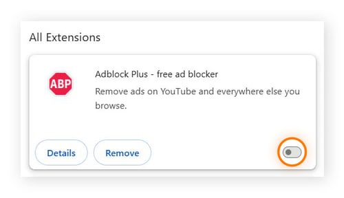 Fixing the connection is not private error in Chrome by toggling off an extension to disable it.