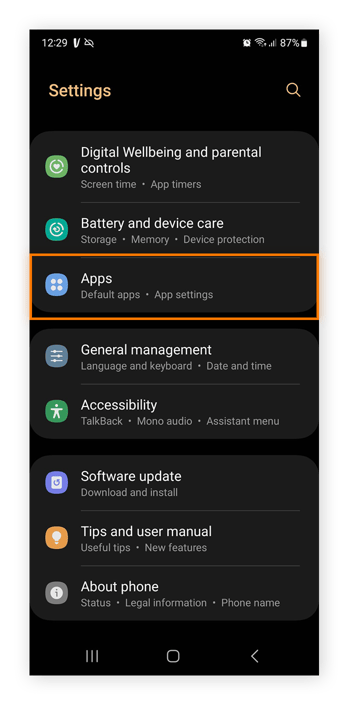 Vá para Aplicativos em Configurações