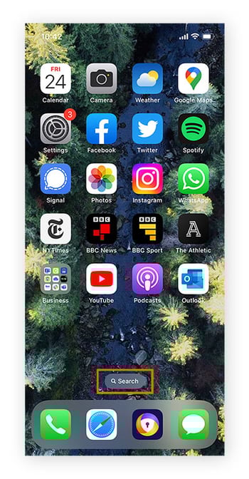 Holding down the Search button to modify the iPhone home screen.