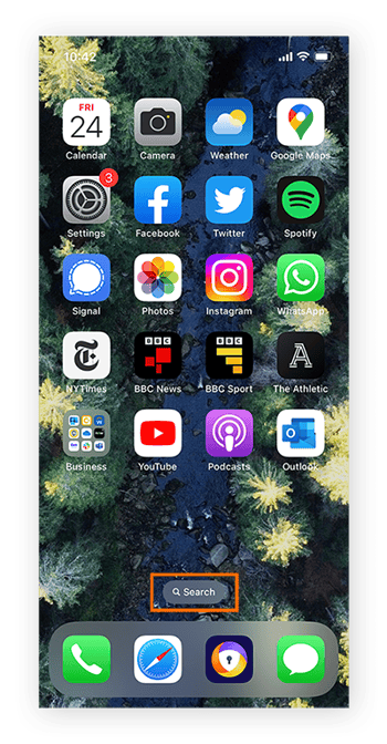 Maintenez le bouton de recherche enfoncé pour modifier l’écran d’accueil de l’iPhone.
