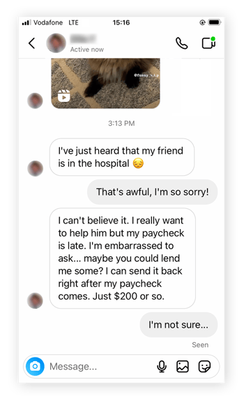 Exemple d’escroquerie sentimentale par le biais d’un faux SMS.