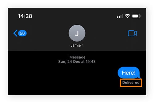 An example of an iMessage showing the delivery status of a text.