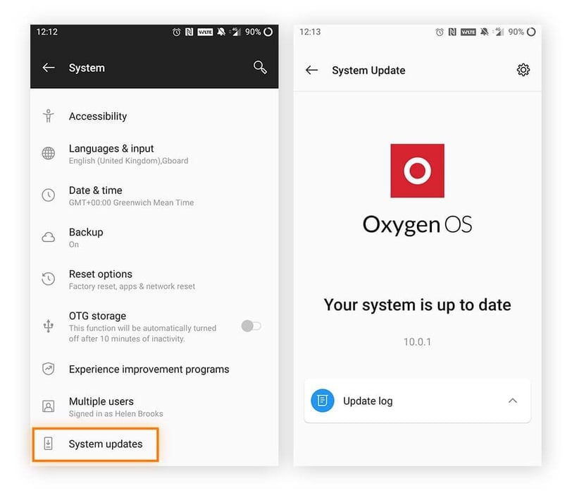 How to access the update log on Android.