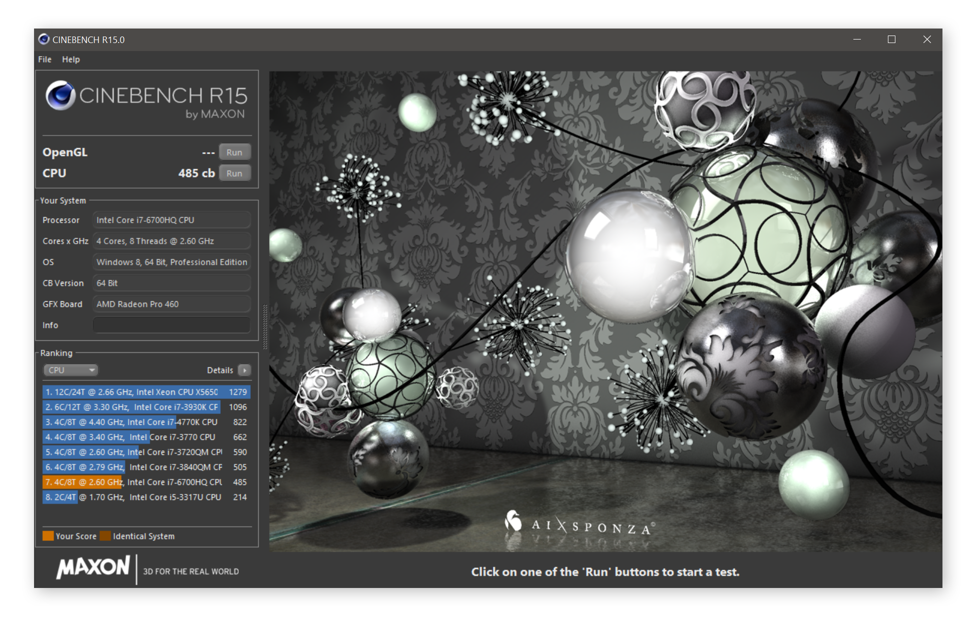 Obtenir les résultats de base de Cinebench pour une comparaison ultérieure