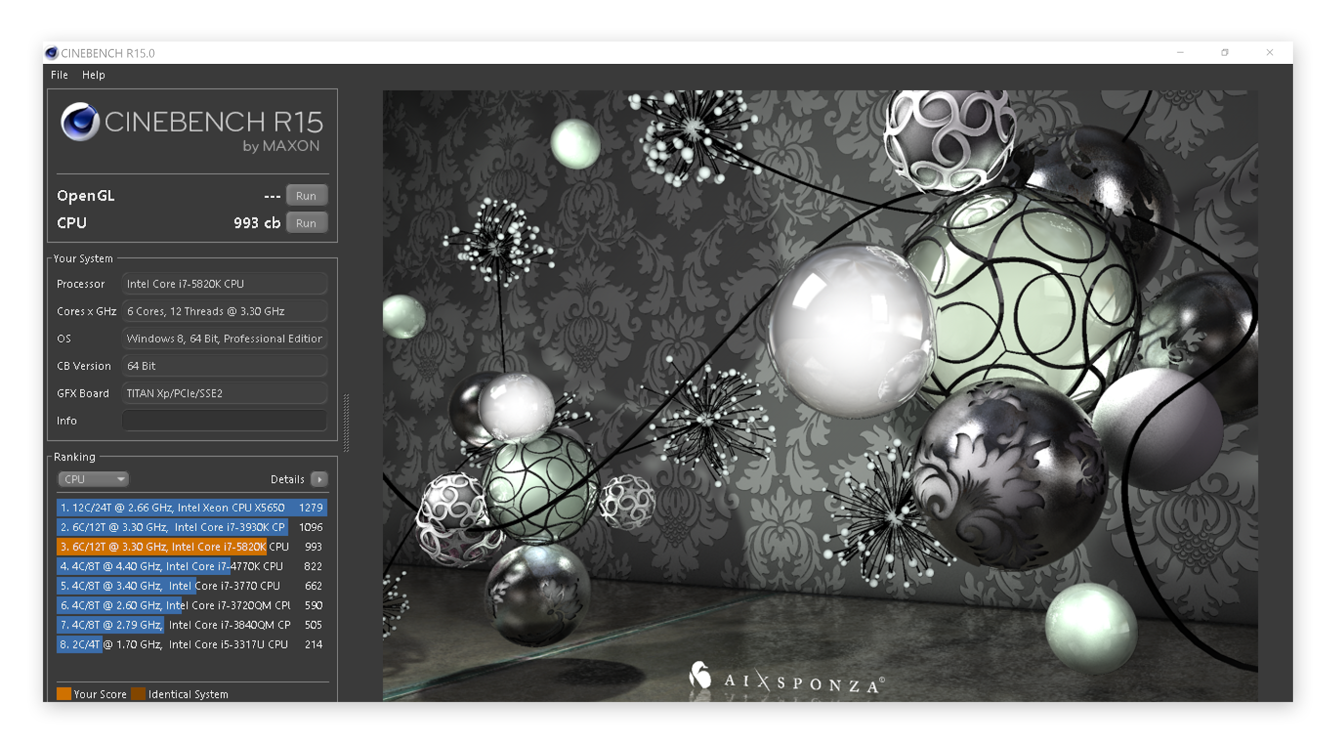 Résultats Cinebench avant l’overclocking